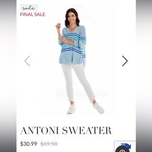 NWT Mudpie Gray and Blue Striped Sweater